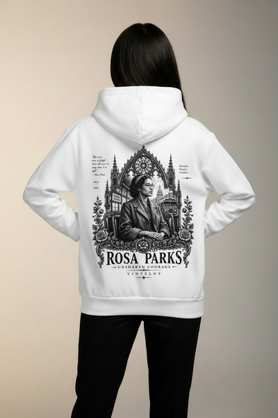 Mockup espalda Rosa Parks hoodie modelo
