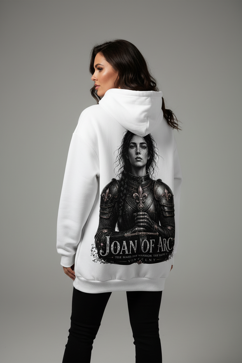 Mockup mujer espalda - Joan of Arc hoodie