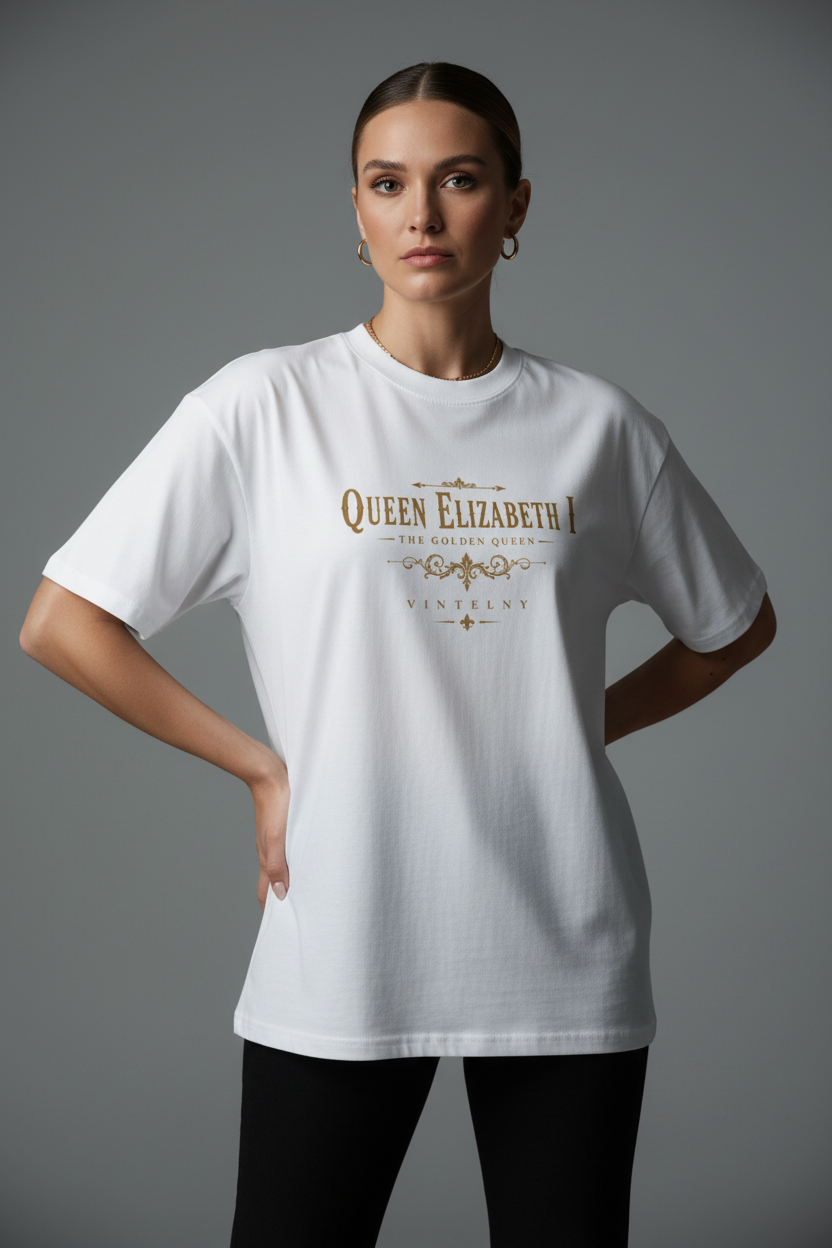 Mockup Queen Elizabeth I - Mujer Elegante Fondo Gris
