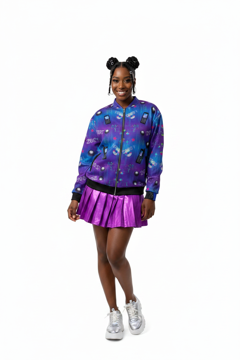 Y2K All-Over Print Bomber Jacket – Women's Streetwear 2001