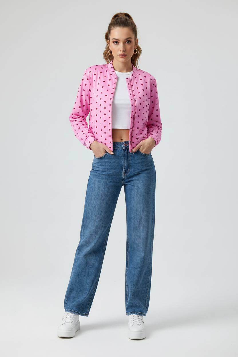 Pink Heart All-Over Print Bomber Jacket – Women's | ViNTELNY