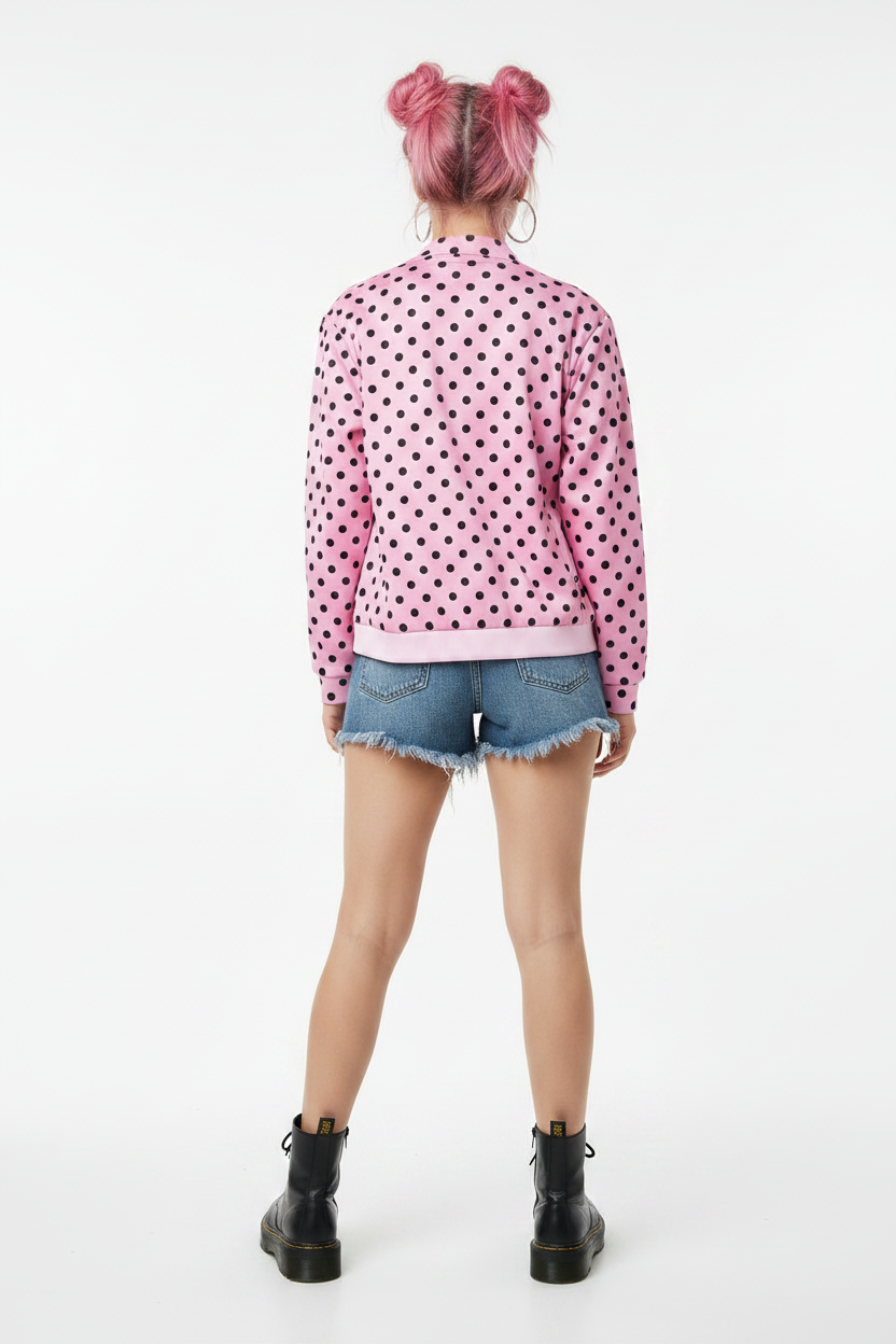 Pink Polka Dot Bomber Jacket – Fleece-Lined Streetwear | ViNTELNY